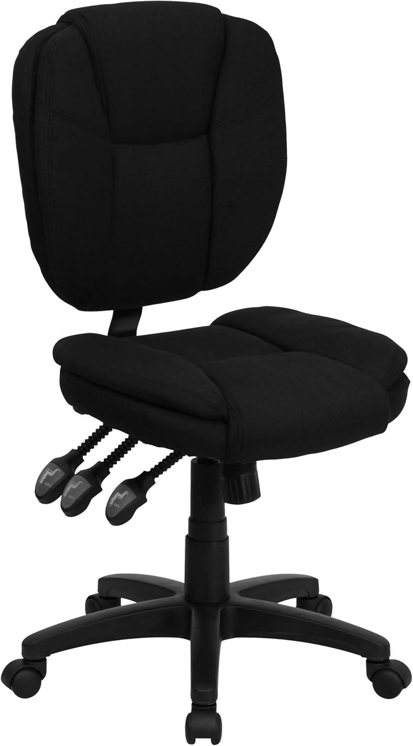 BizChair Mid-Back Black Fabric Multifunction Swivel Ergonomic Task Office Chair with Pillow Top Cushioning