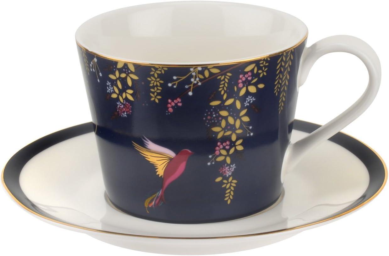 Navy Ceramic Teacup and Saucer with Gold Detailing