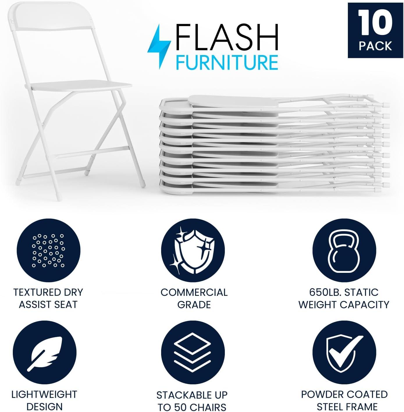 Flash Furniture Hercules Series Plastic Folding Chair - 10 Pack 650LB Weight Capacity