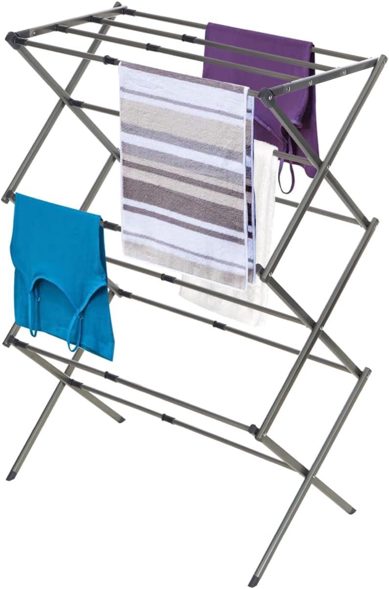 Silver Expandable Collapsible 3-Tier Metal Laundry Drying Rack