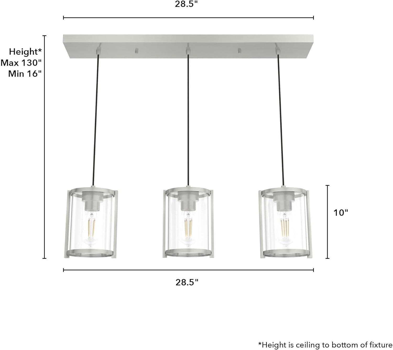 19138-Hunter Fans-Astwood 3-Light Cluster Linear Pendant In Farmhouse Style-10 Inches Tall and 9 Inches Wide-Brushed Nickel Finish