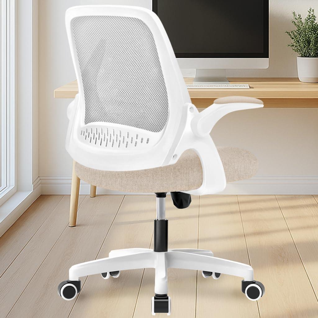 NEO CHAIR Office Chair, Flip-up Padded Armrests Desk Chair, Ergonomic Back Support, Beige