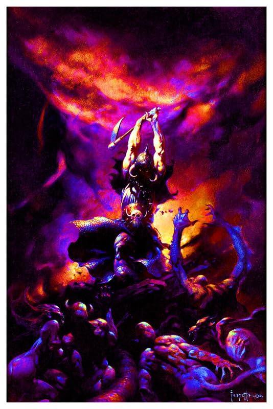 BUY ART FOR LESS Officially Licensed Death Dealer 2 Fantasy art poster Frank Frazetta Non Flock Blacklight 24 x 36 Inch Art Poster - Decorative Print - Poster Paper - Ready to Frame