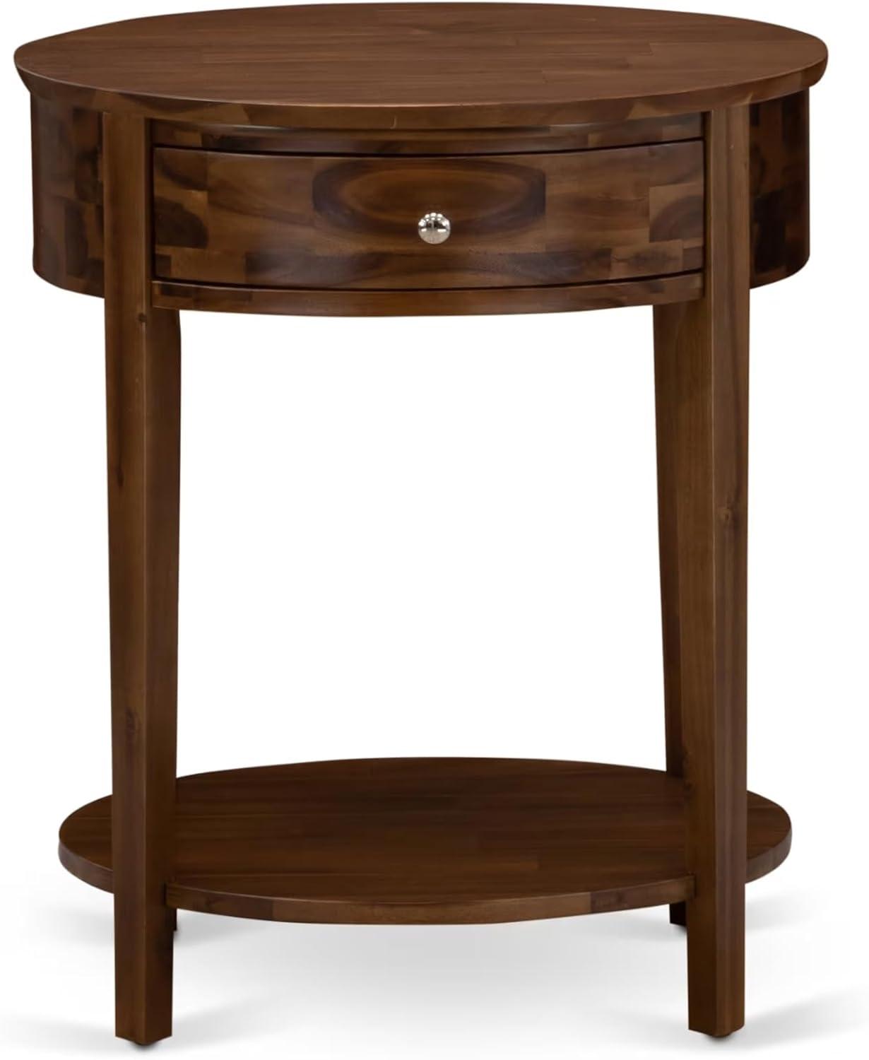 East West Furniture Hillsboro Asian Wood Nightstand in Antique Walnut