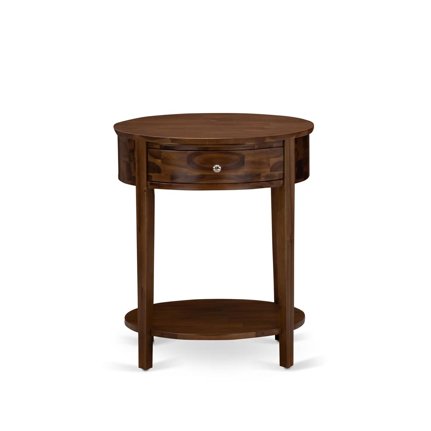 East West Furniture Hillsboro Asian Wood Nightstand in Antique Walnut