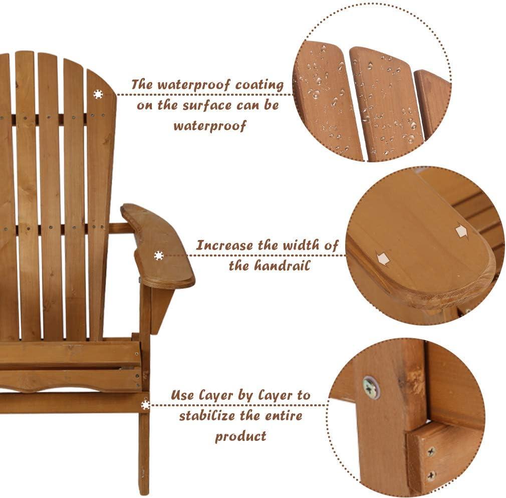 FDW Folding Wood Adirondack Chair Accent Furniture for Yard, Patio, Garden w/ Natural Finish - Brown