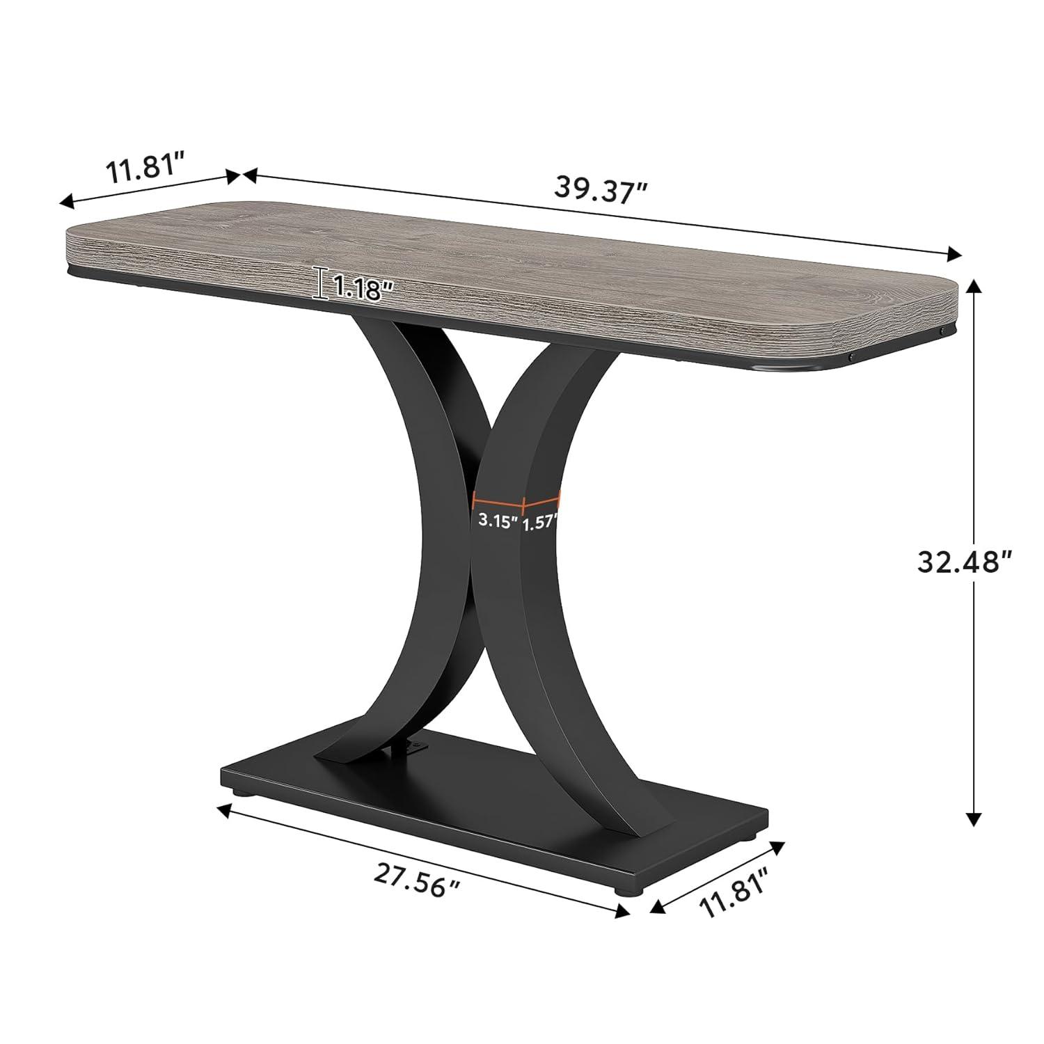 Tribesigns Industrial Console Tables, 40" Narrow sofa Entryway Tables with Geometric Base for Living Room, Hallway and Foyer,Gray and Black