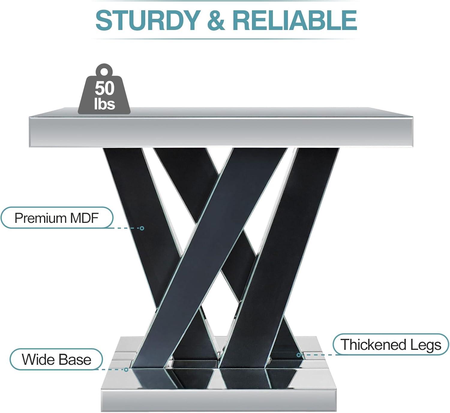 Modern Entryway Console Table With Crushed Diamond Inlay, 35" Silver Mirrored Glass Hallway Table For Entryway, Glam Decorative Sofa Tables For Living Room