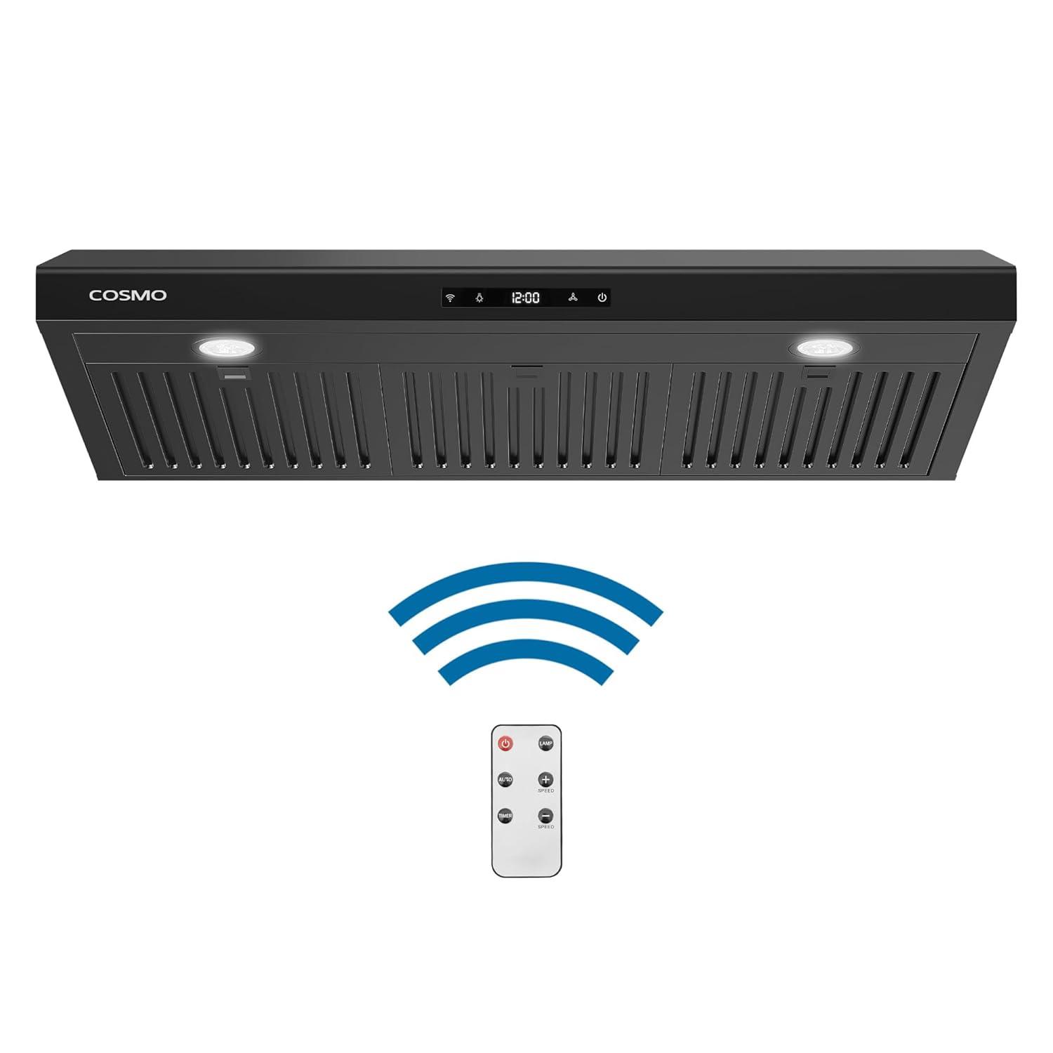 Cosmo 36 In. Haven Collection 500 Cfm Ducted Under Cabinet Range Hood, Touch Controls, Led Lights In Matte Black