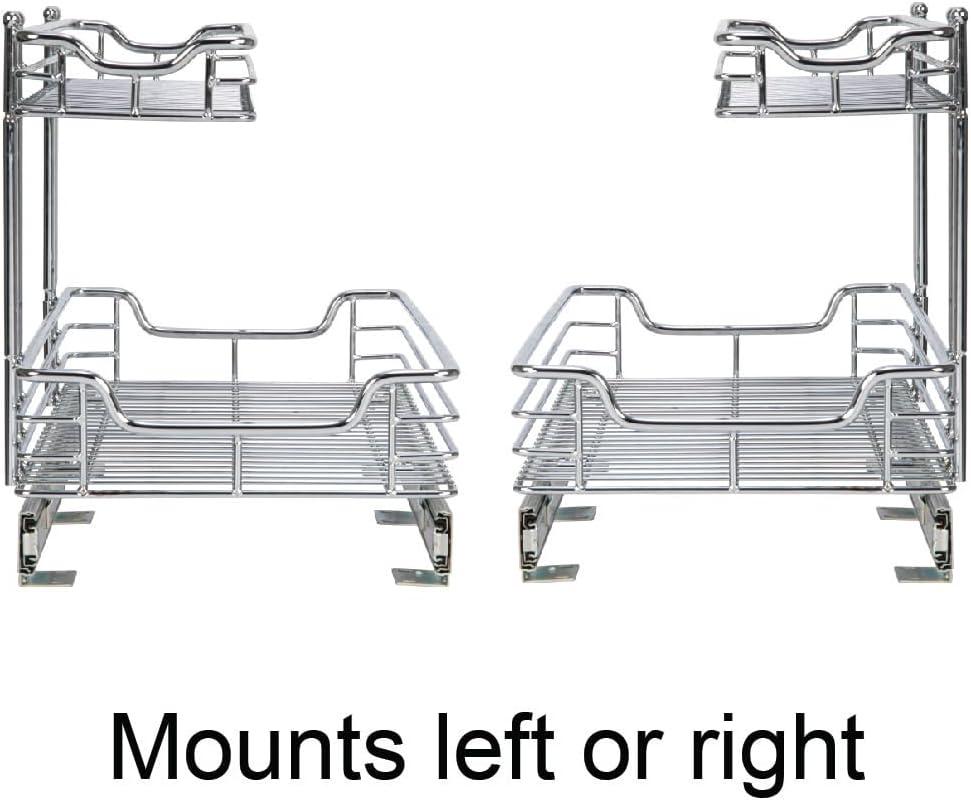 Glidez Multipurpose Chrome-Plated Steel Pull-Out/Slide-Out Storage Organizer for Under Sink or Under Cabinet Use - 2-Tier Design - Chrome