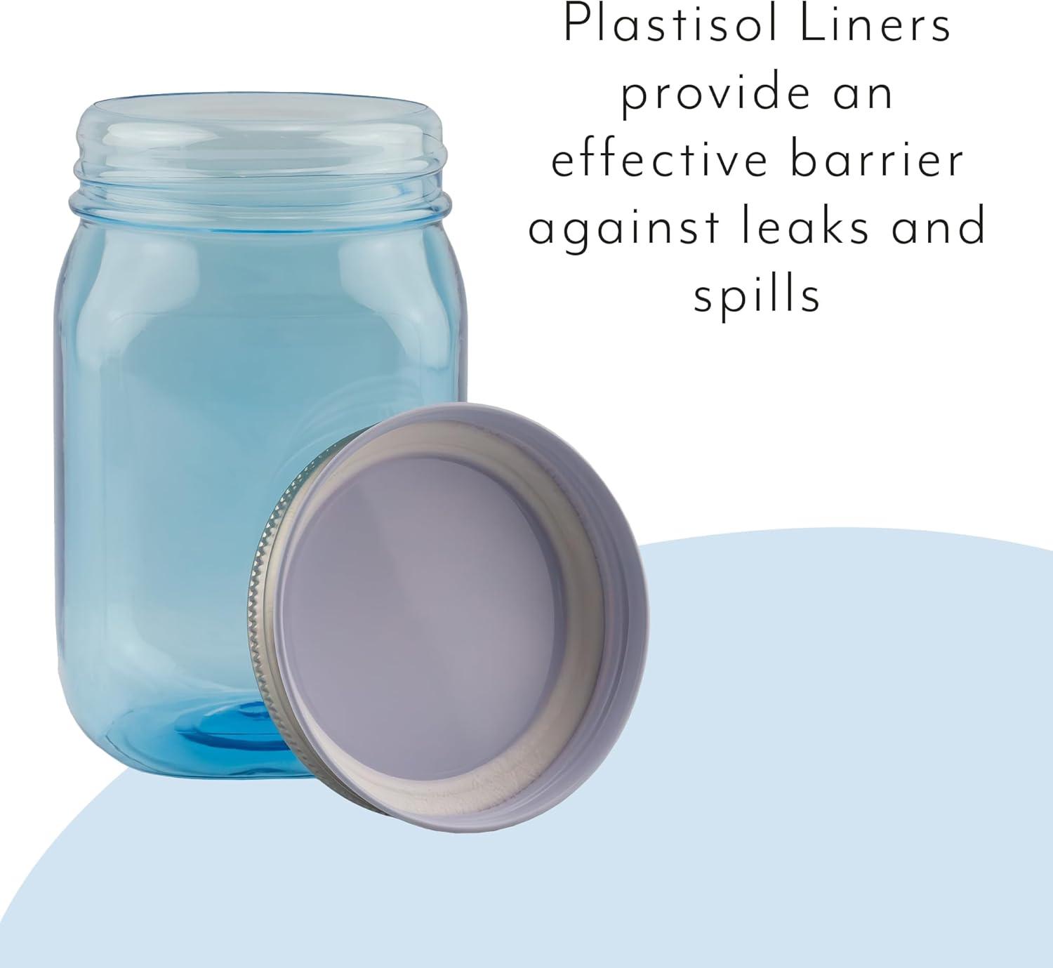 Cornucopia Brands 16oz Plastic Mason Jars 8pk, Blue/Silver; Mason Jar Style w/ Metal Lids, Pint Size, Compatible w/ Regular Mason Jar Lids