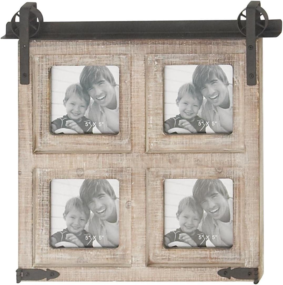 DecMode 4-Opening 5" x 5" Brown Wall Photo Frame with Metal Accent