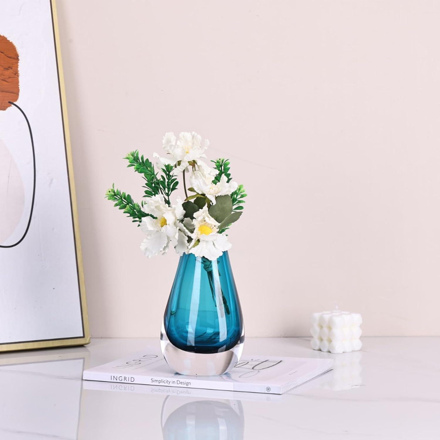 Hand Blown Blue Glass Bud Vase for Table