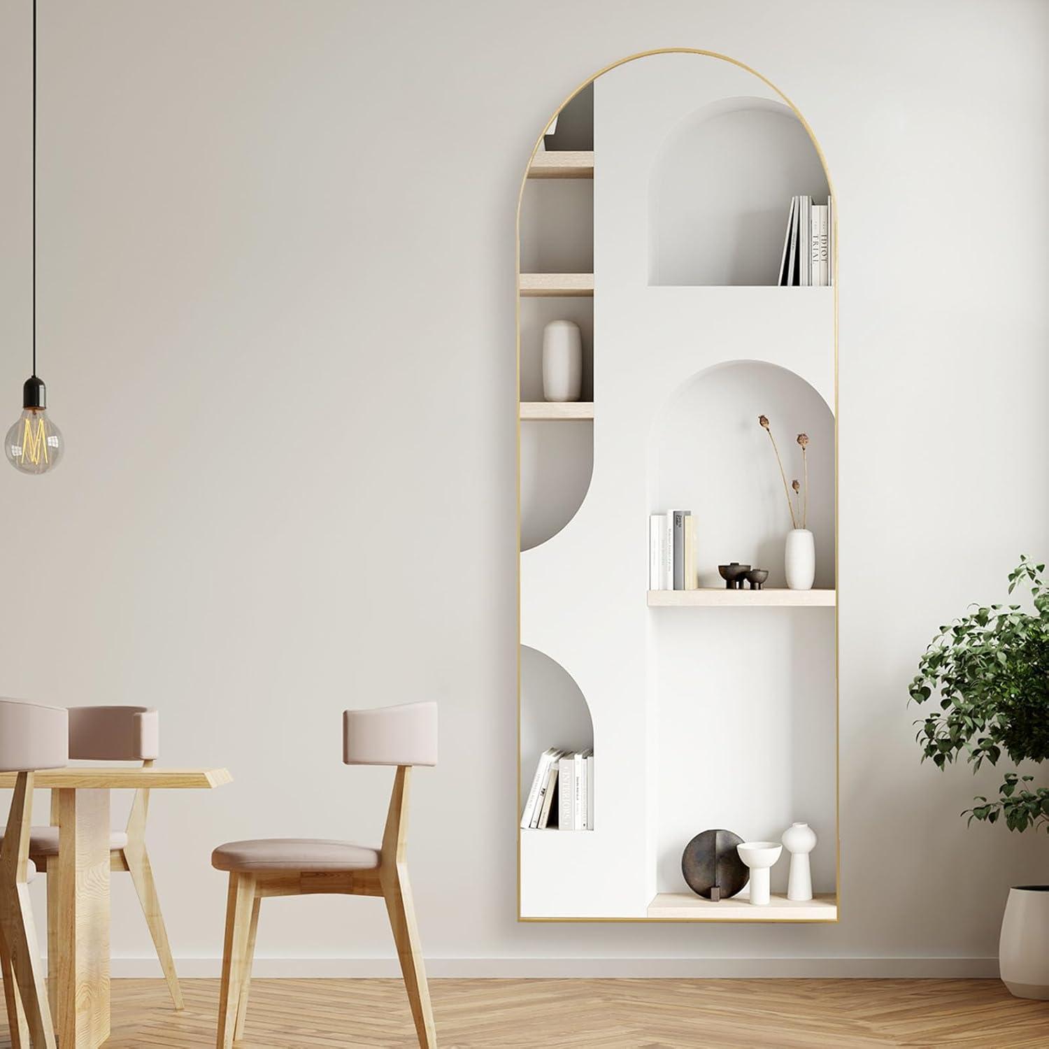 Antok Arched Full Length Mirror, 58"x18" Floor Mirror Freestanding, Floor Standing Mirror Full Body Mirror with Stand for Bedroom, Hanging Mounted Mirror for Living Room Cloakroom,Gold