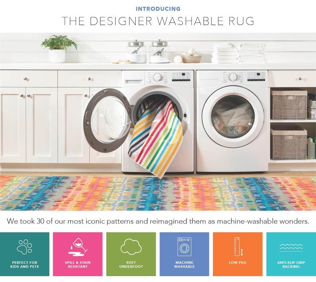 Blue Awning Stripe Machine Washable Rug