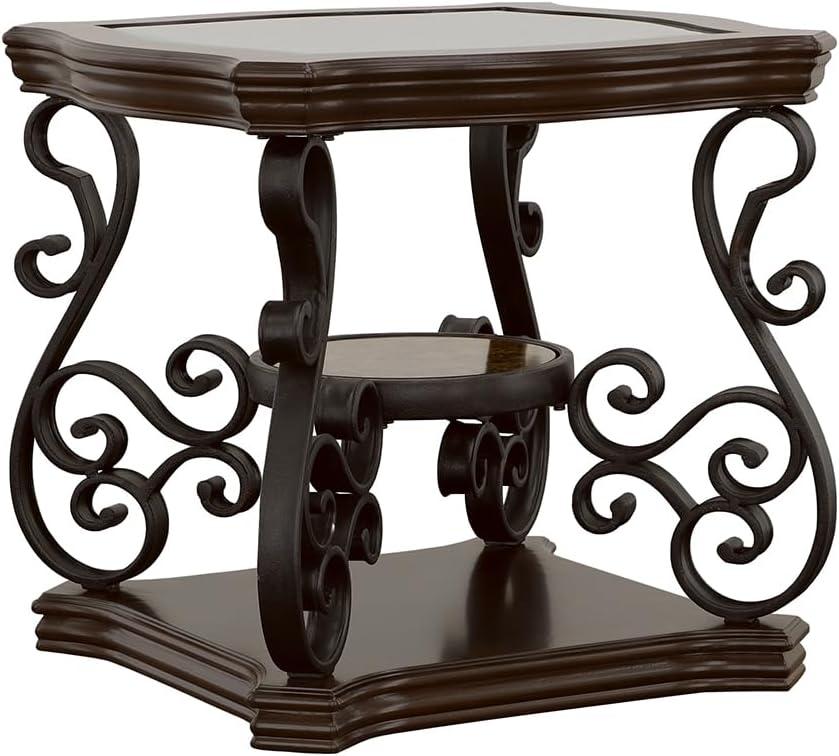 Elegance Merlot 26" Square Wood and Metal End Table with Glass Top