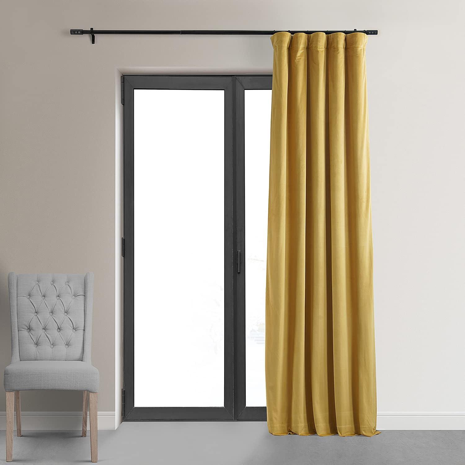 Half Price Drapes Signature Fool's Gold Velvet Blackout Curtains For Bedroom(1 Panel), 50WX 84L