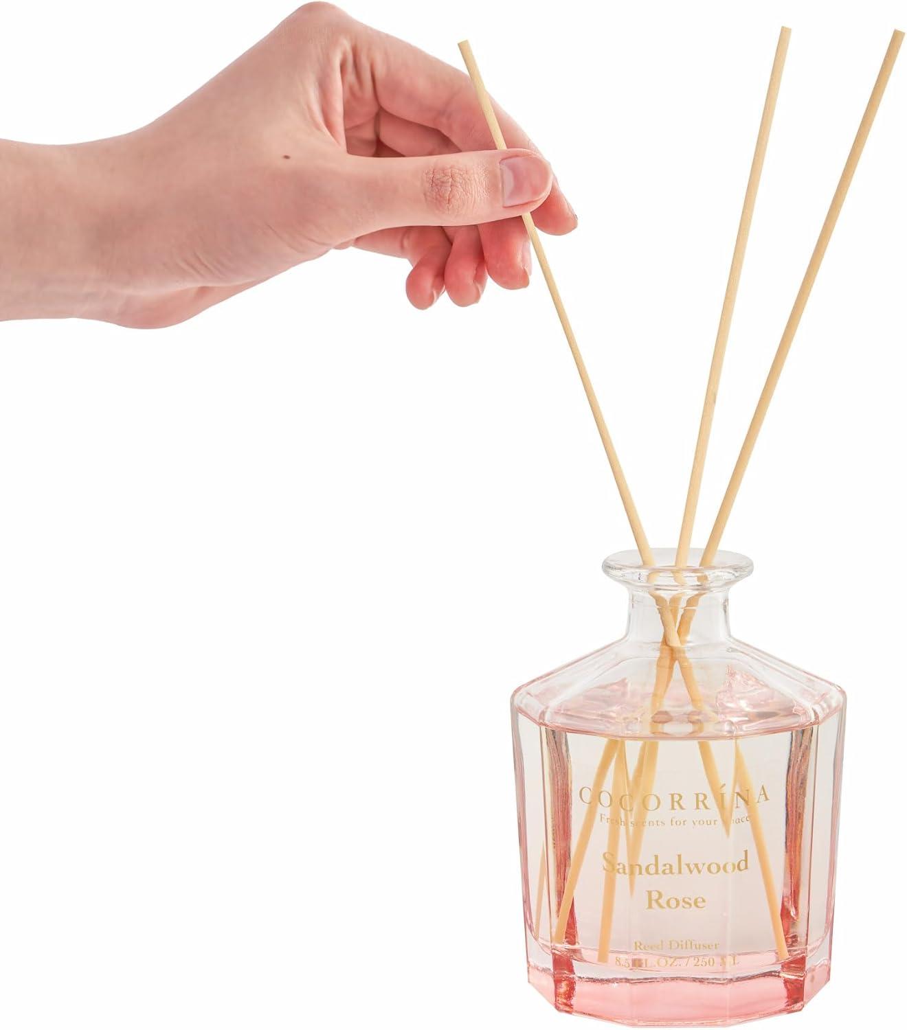 Sandalwood Rose 8.5oz Glass Reed Diffuser with Pink Flowers