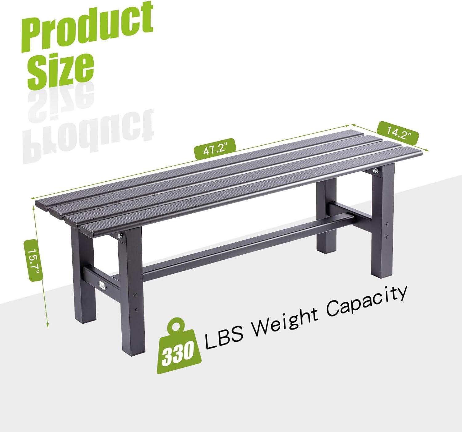 47-Inch Black Aluminum Backless Outdoor Bench