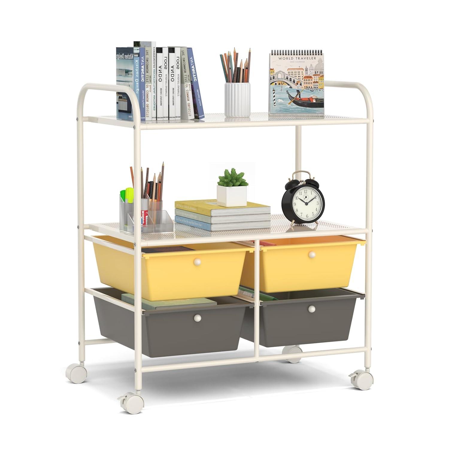 Kadyn Filing Storage Organizer,File Storage Organizer,File Cabinet,4 Drawers Shelves Rolling Storage Cart Rack-Yellow