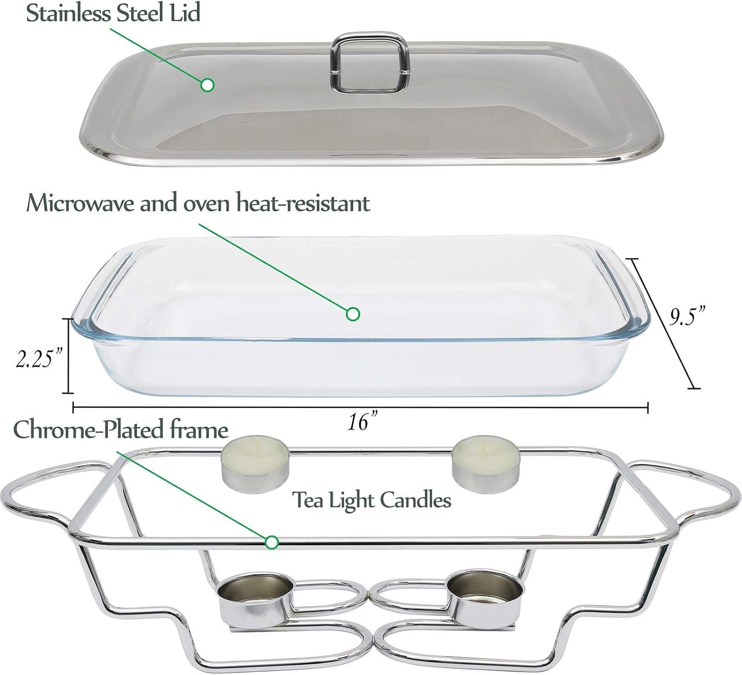 Stainless Steel 3-Quart Chafing Dish Buffet Set with Glass Tray