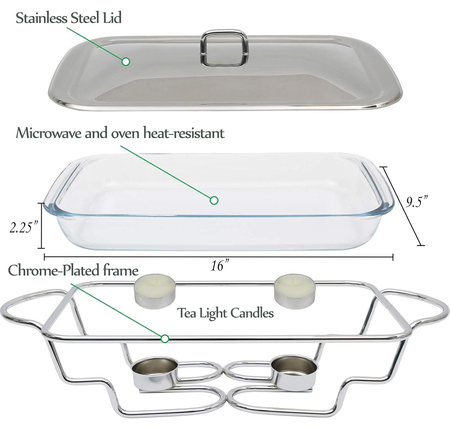 Galashield Chafing Dish Buffet Set Warming Tray with Lid Stainless Steel Buffet Server and Oven Safe Glass (3-Quart)