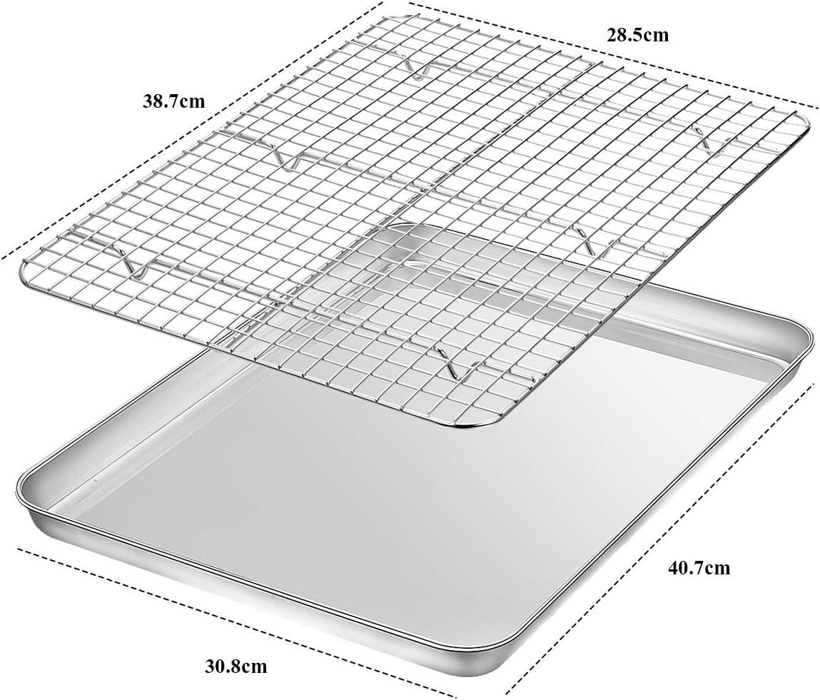 Baking Sheet with Wire Rack, Stainless Steel Cookie Sheet Pan Set, Non Stick Baking Pans with Cooling Rack for Oven Cooking, 15.9 x 12 x 1 inch 4 Pcs