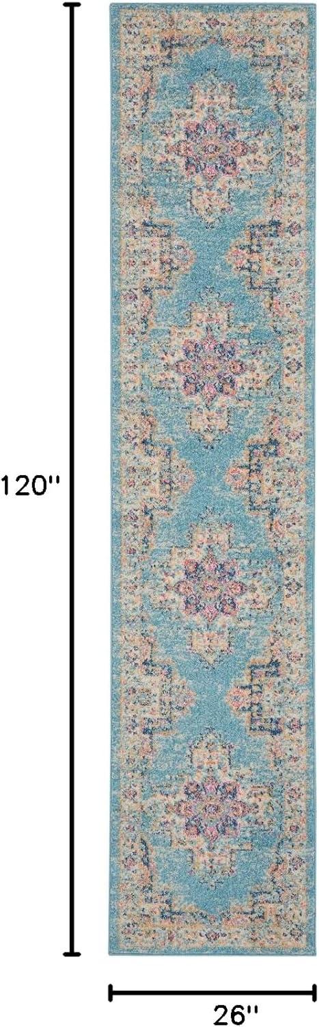 Nourison Passion Medallion Bohemian Indoor Rug Light Blue 2'2" x 10'