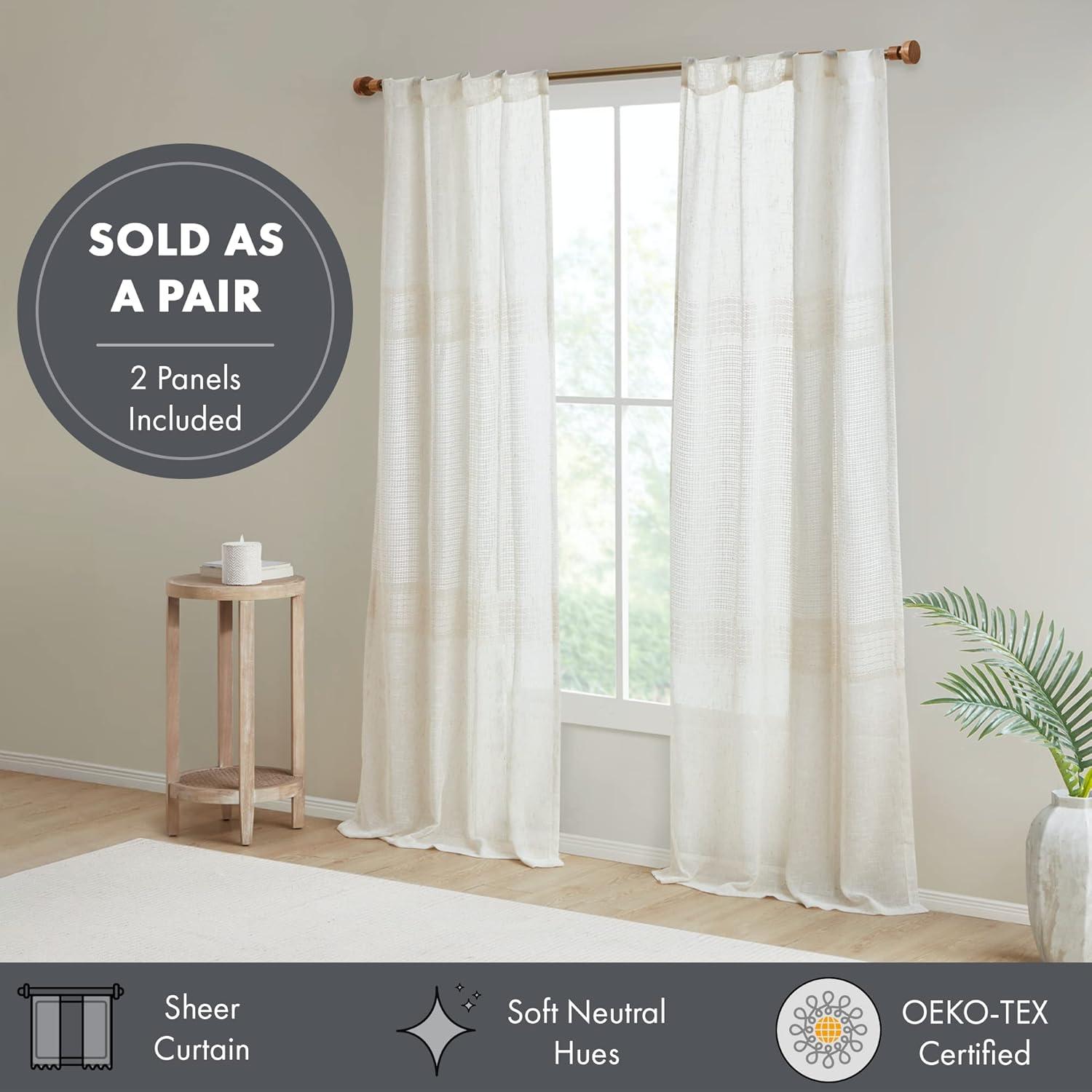 Madison Park Aida Ivory Yarn Dye Sheer Thermal Rod Pocket Curtain Panels 37x84" (Set of 2)