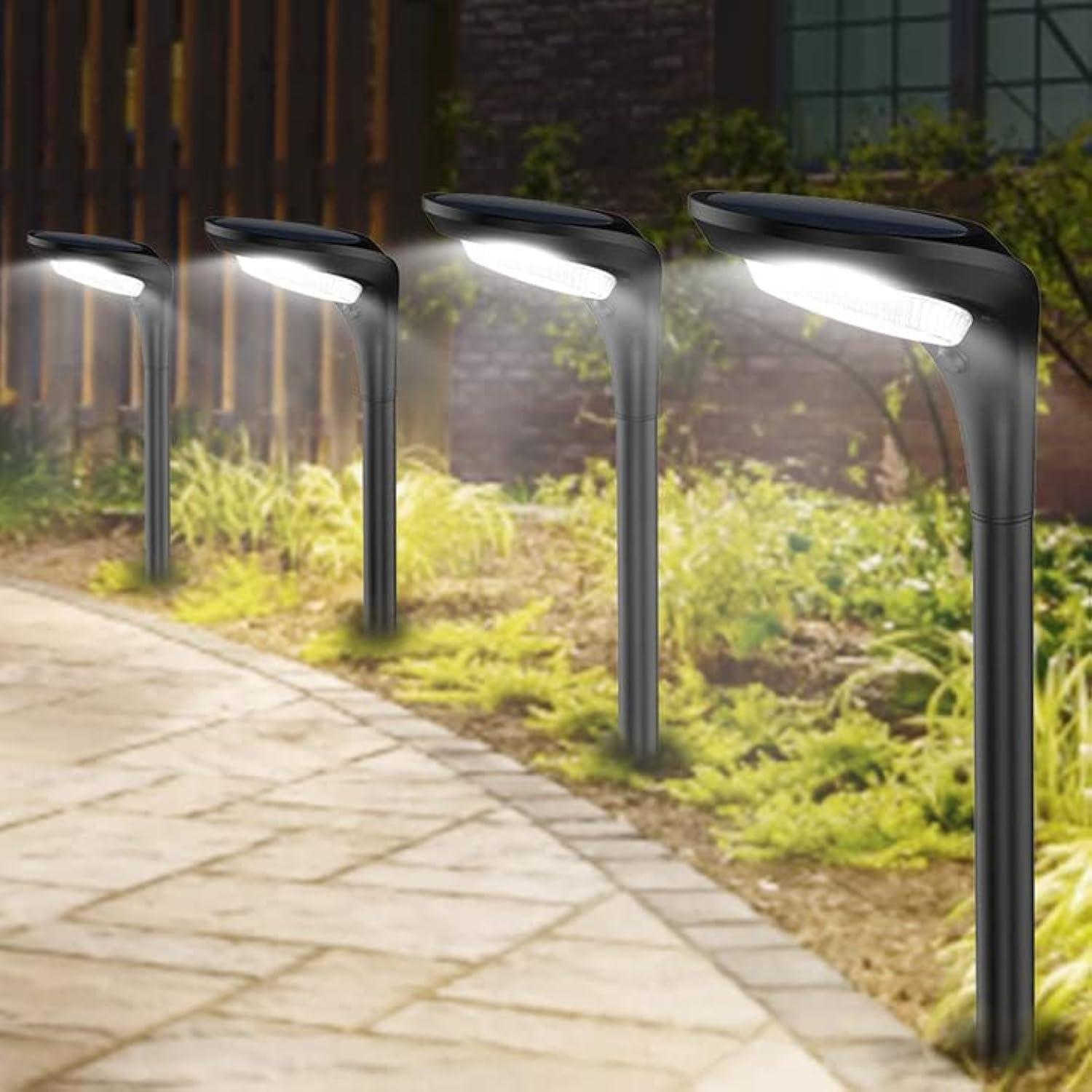 JSOT 4 Pack Solar Pathway Lights, Solar Garden Lights for Walkway, Driveway, Yard, White Light & Warm Light