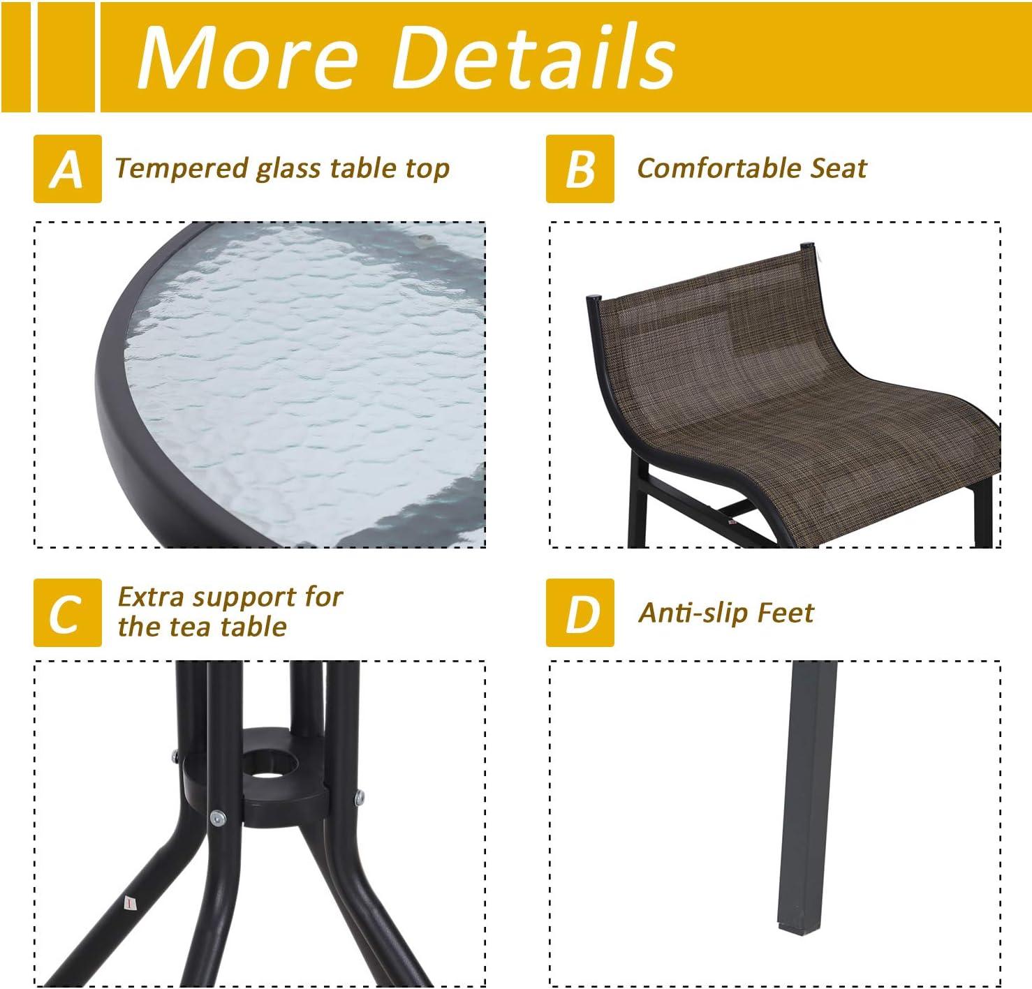 Outsunny 3 Piece Bar Height Outdoor Bistro Set for 2, Round Patio Pub Table 2 Bar Chairs with Comfortable Design & Durable Build, Tan