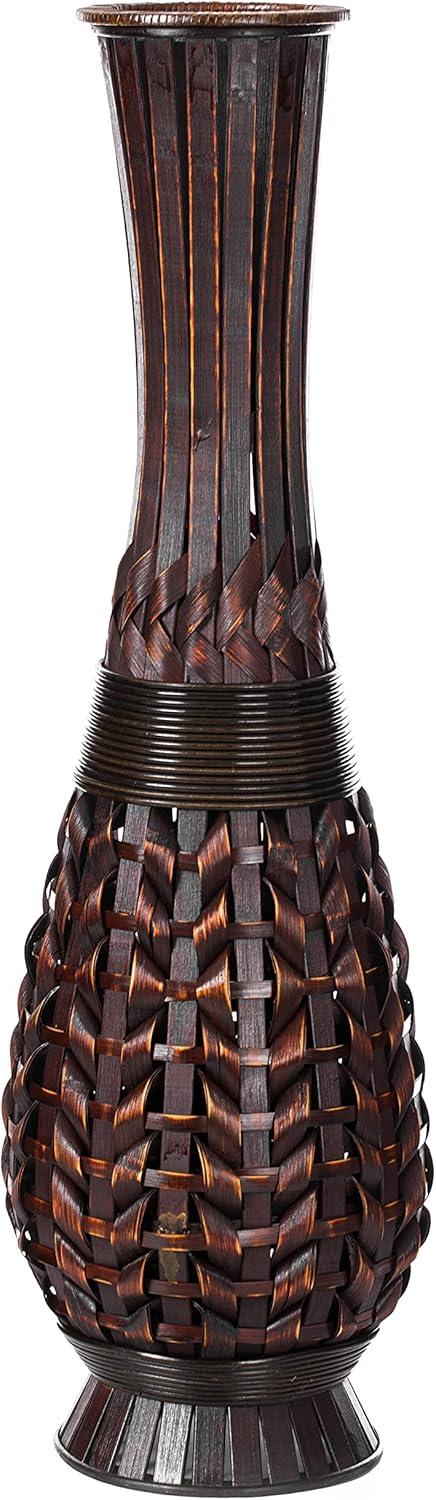 Uniquewise Antique Trumpet Style Brown Bamboo Floor Vase - 36-inch-Tall Decorative Vase for Entryway or Living Room - Vintage-Inspired Home Decor