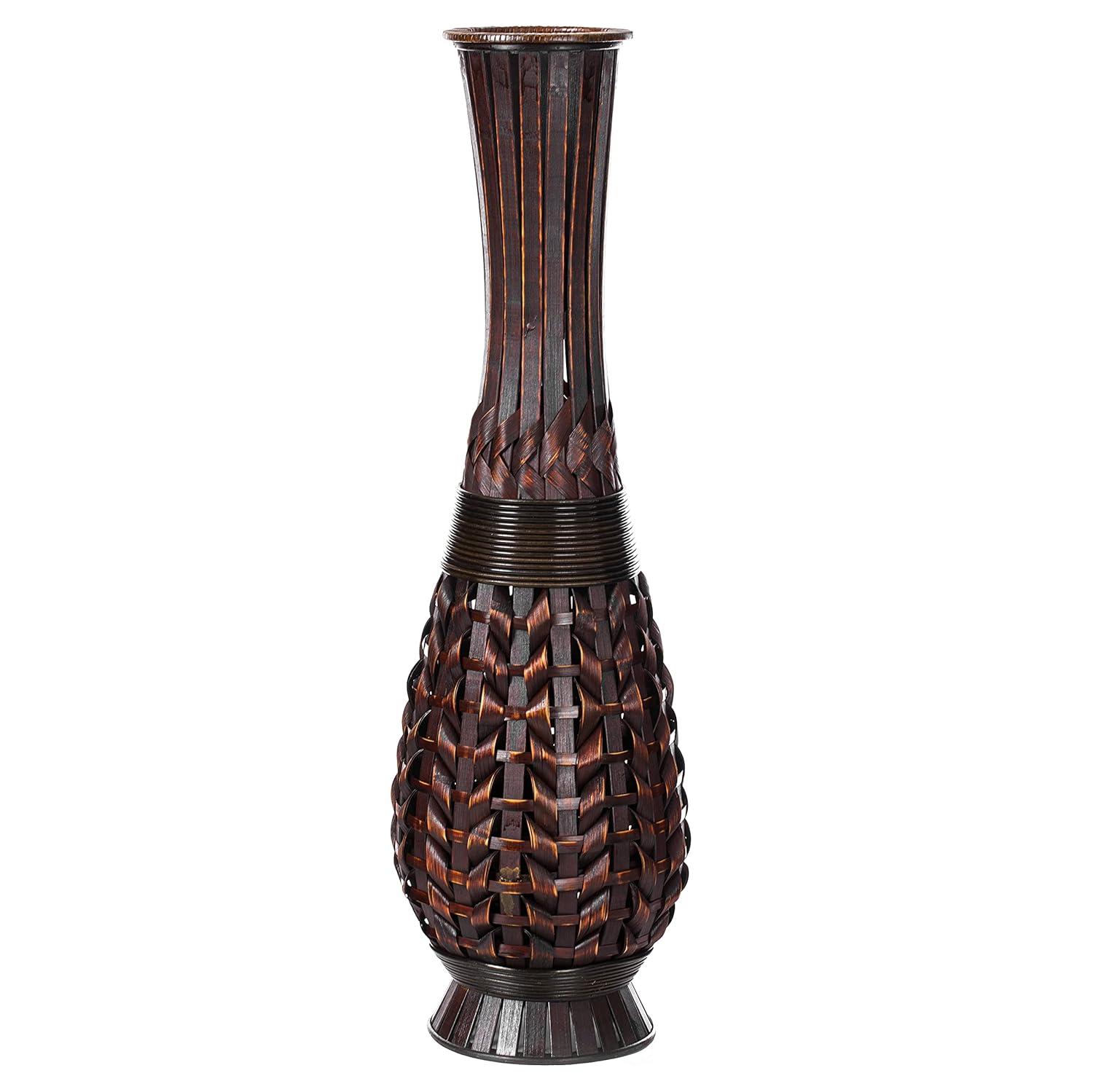 Uniquewise Antique Trumpet Style Brown Bamboo Floor Vase - 36-inch-Tall Decorative Vase for Entryway or Living Room - Vintage-Inspired Home Decor