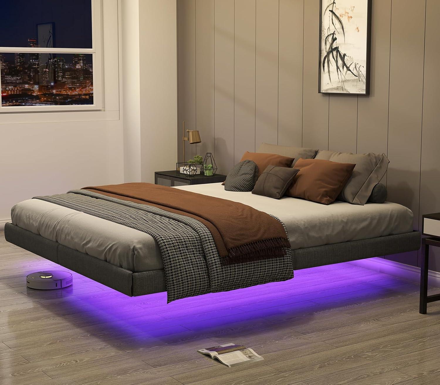 Alwyn Home Floating Bed Frame With Led Lights Metal Platform Bed, No Squeak