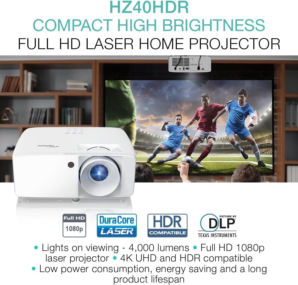 Optoma HZ40HDR 3D DLP Projector - 16:9 - Portable - High Dynamic Range (HDR) - Front - 30000 Hour Normal Mode - 300,000:1 - 4000 lm - HDMI - USB - Home, Entertainment, Gaming