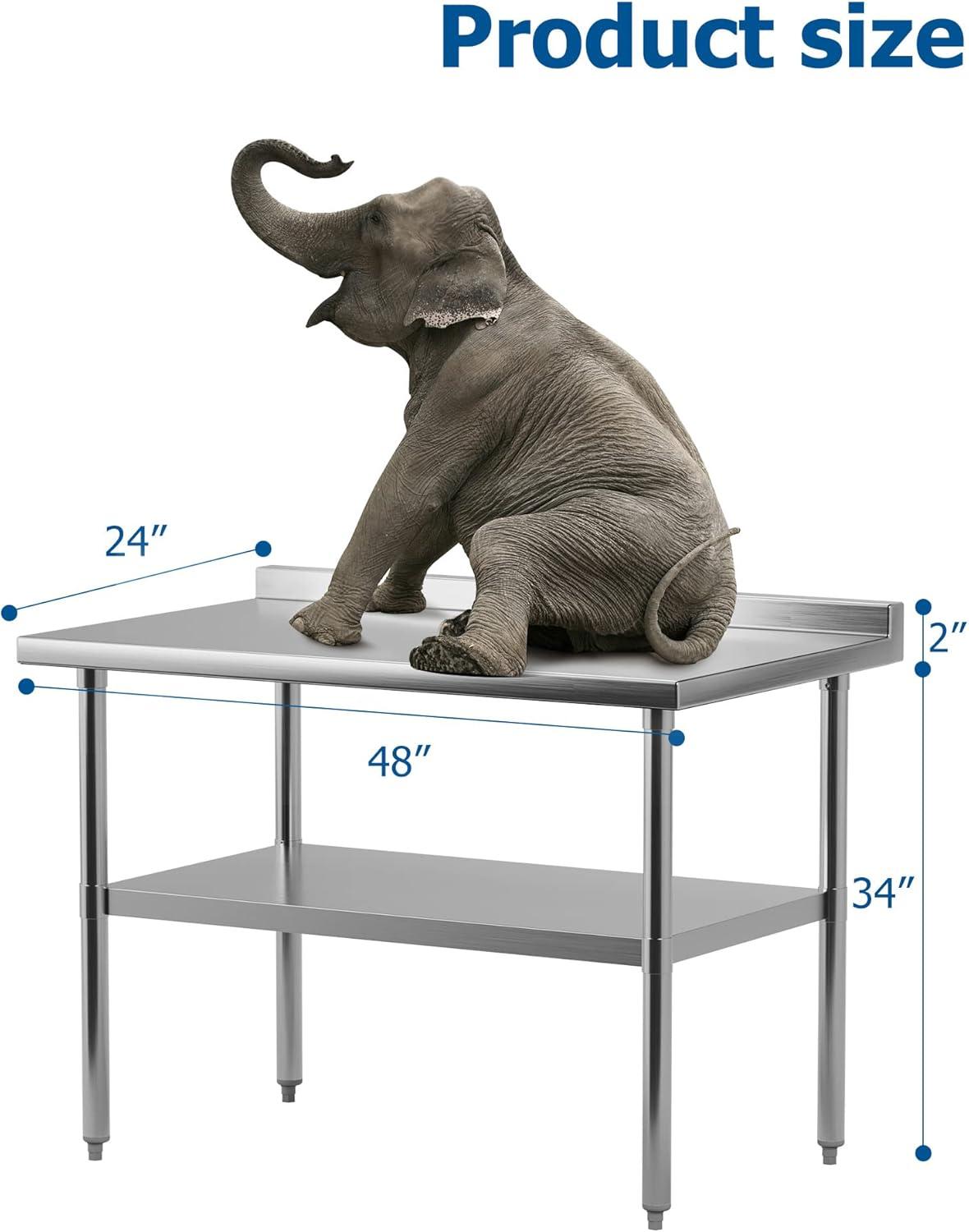 JINSEED Stainless Steel Work Table with Backsplash, 48 x 24 inch Commercial Food Prep Worktable, Heavy Duty Work Table for Kitchen, Restaurant, Hotelh