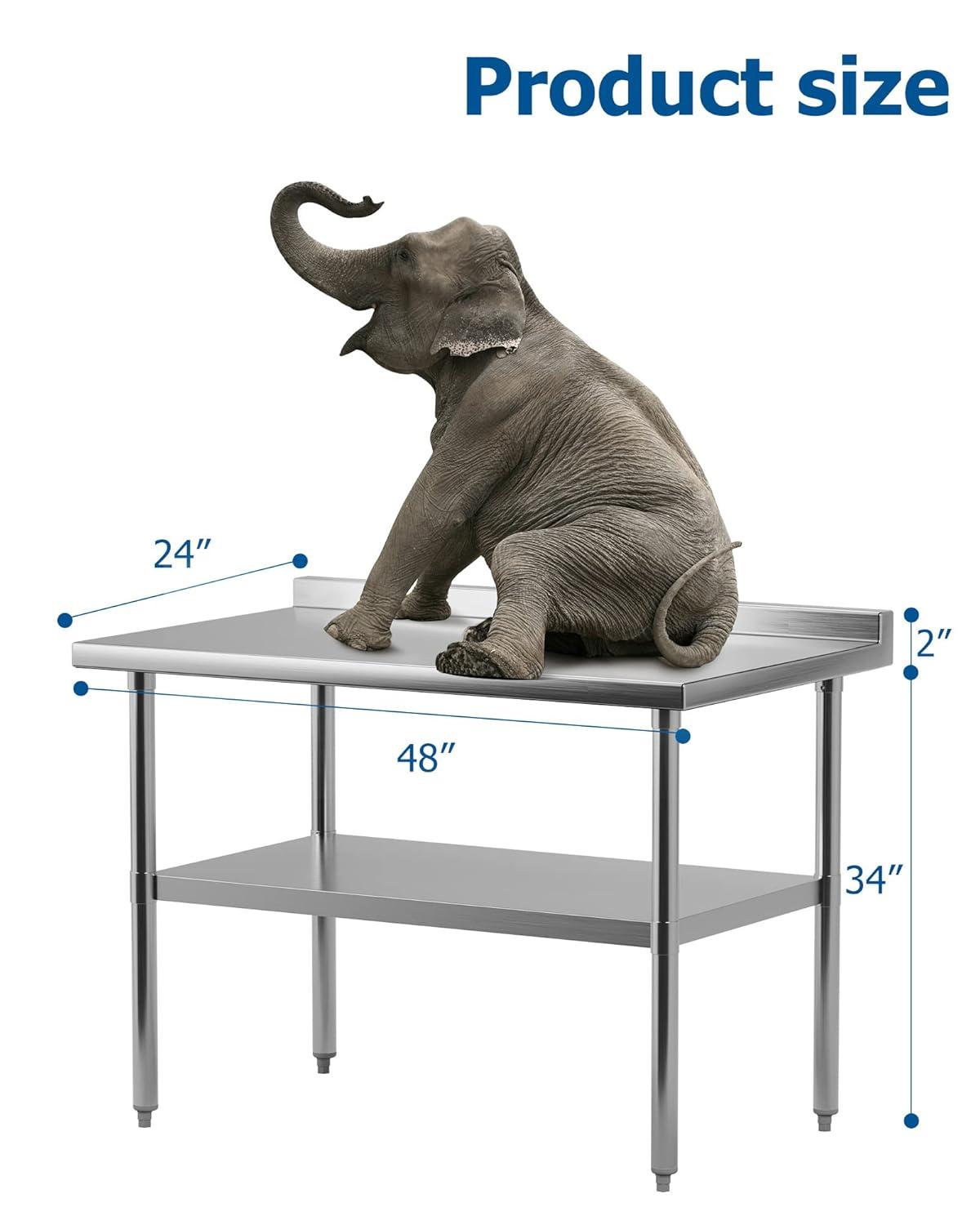 JINSEED Stainless Steel Work Table with Backsplash, 48 x 24 inch Commercial Food Prep Worktable, Heavy Duty Work Table for Kitchen, Restaurant, Hotelh