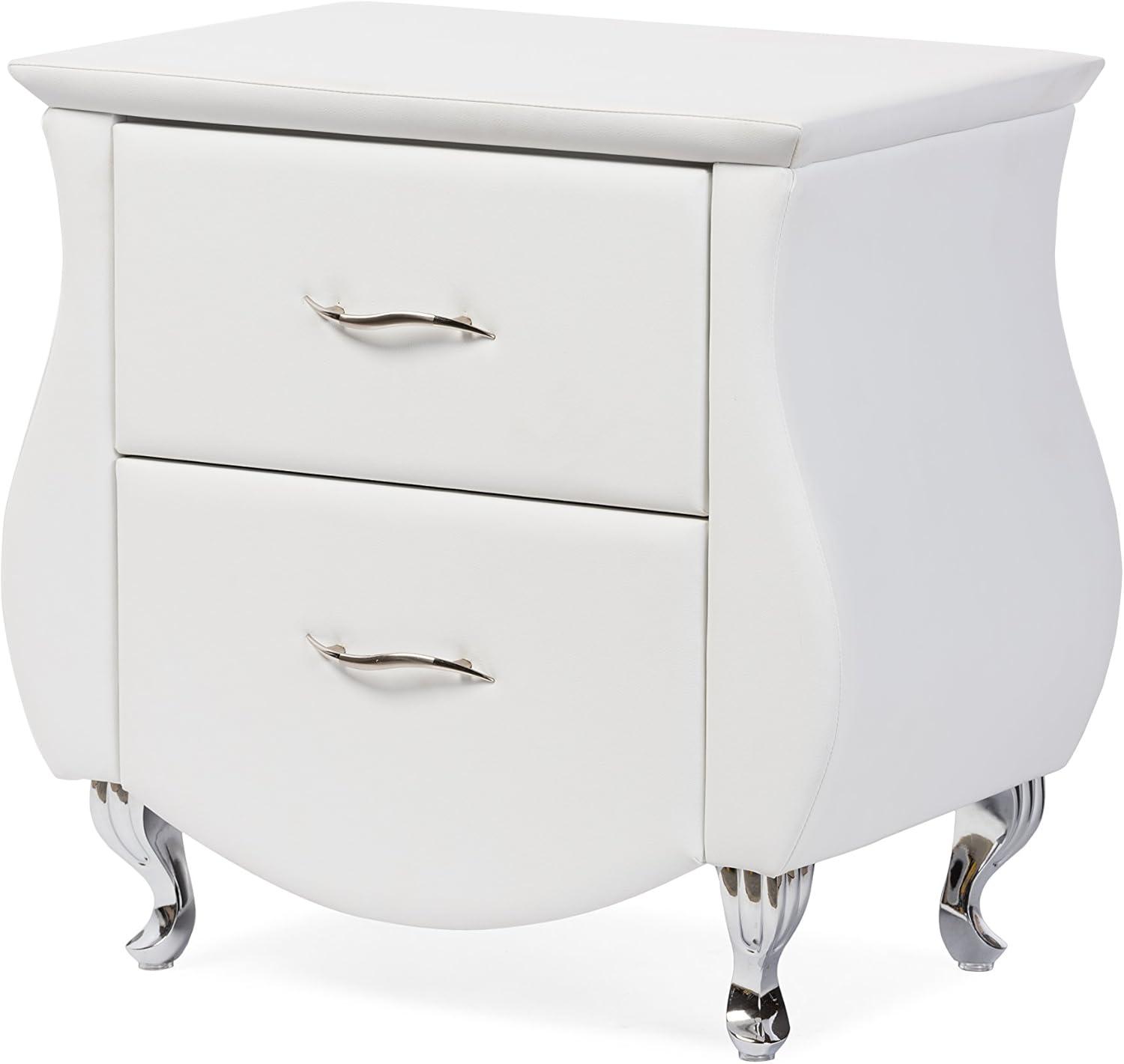 Erin Contemporary White Faux Leather 2-Drawer Nightstand