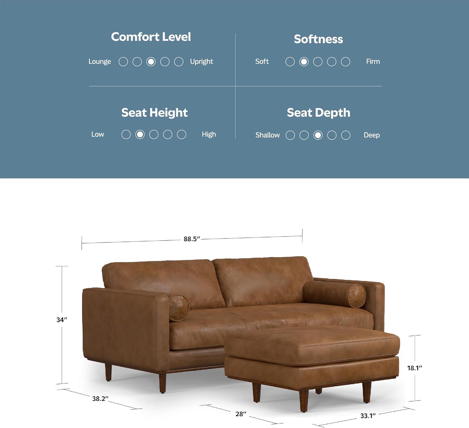 Simpli Home Morrison  Sofa and Ottoman Set in Genuine Leather