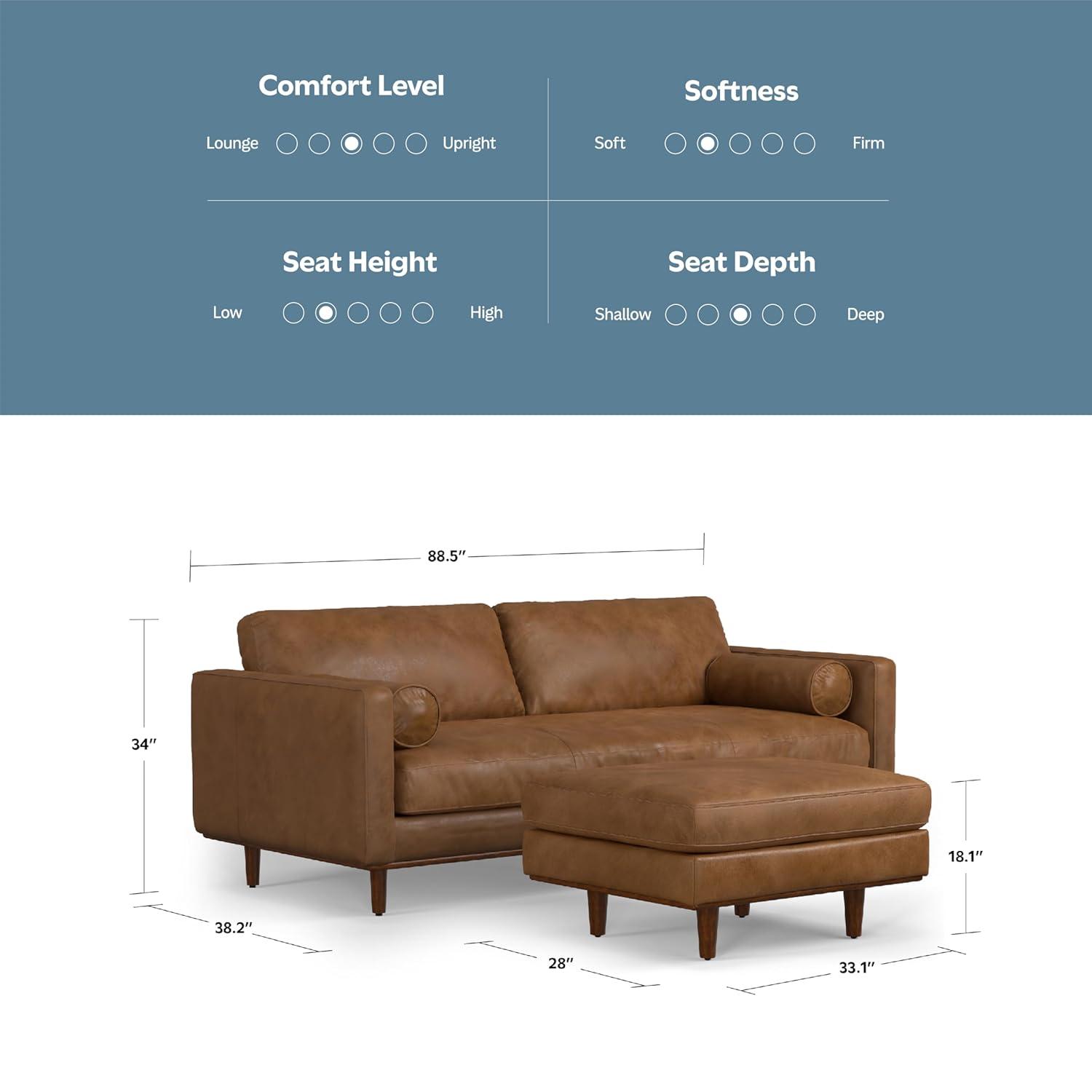Simpli Home Morrison  Sofa and Ottoman Set in Genuine Leather