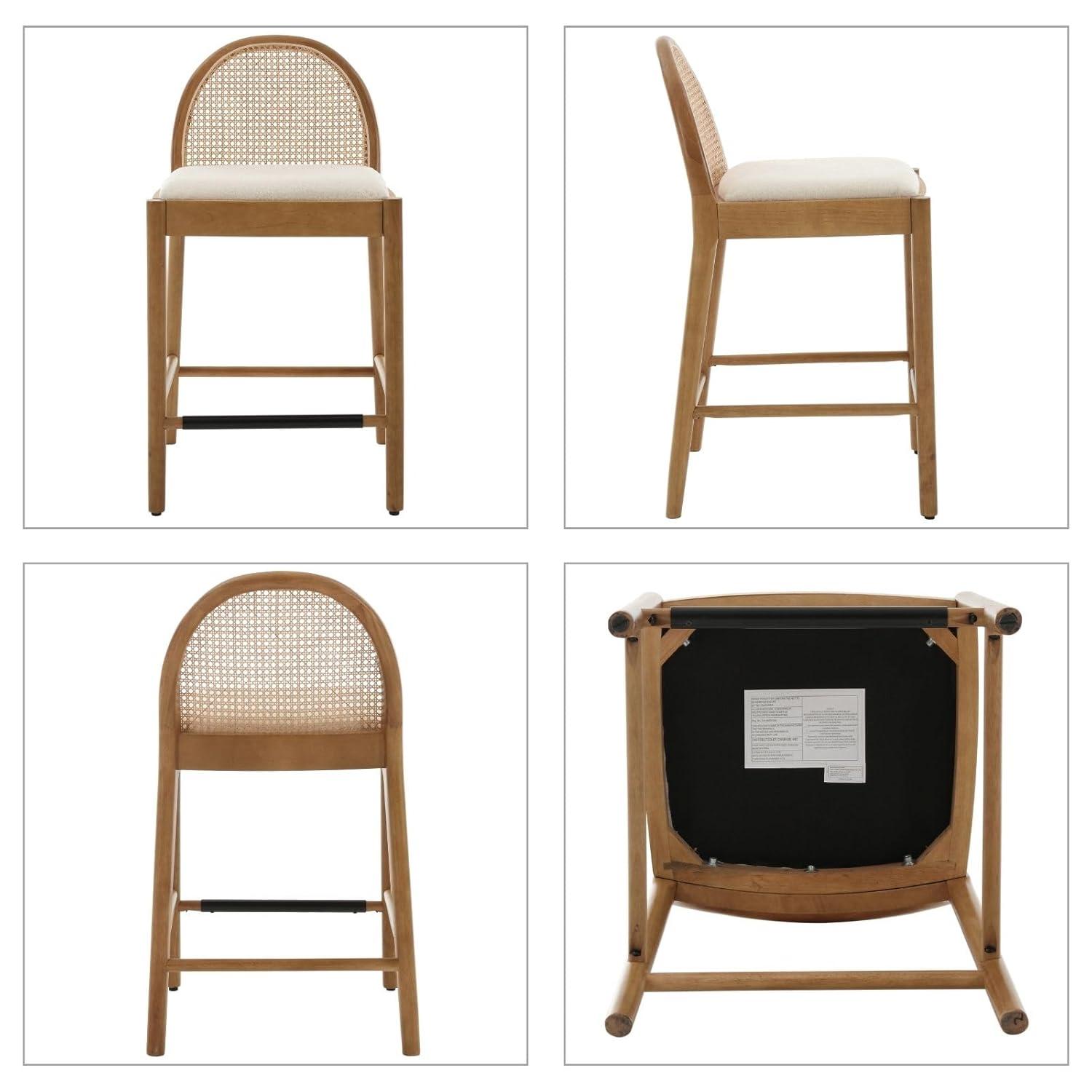 Bayou Breeze Emington Modern Bar Stools Counter Height Bar Stools with Rattan Backrests and Wood Frame (Set of 2)