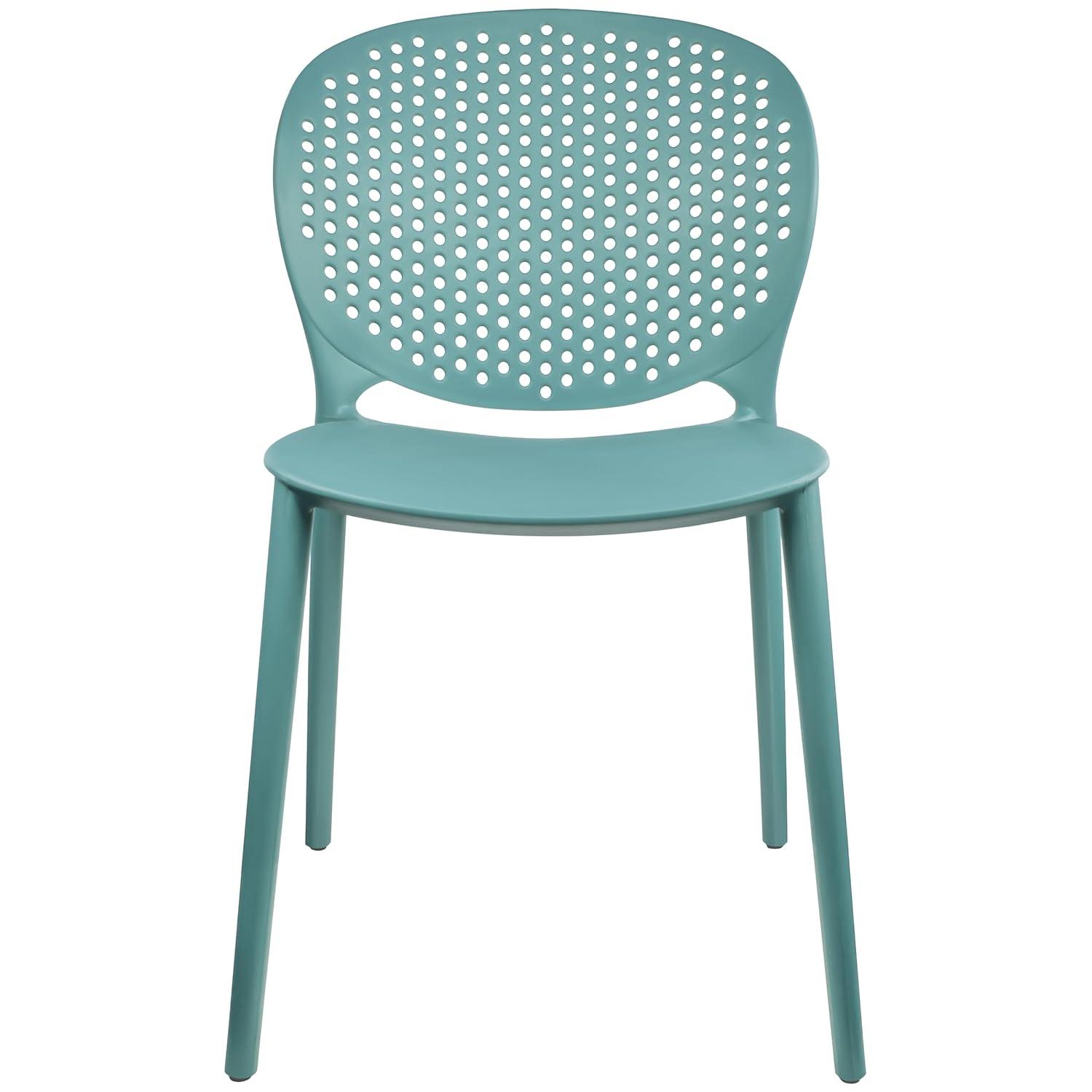 2xhome Set of 2 Modern Pool Patio Chairs, Contemporary Plastic Armless Dining Accent Side Chairs for Indoor or Outdoor Use, Teal
