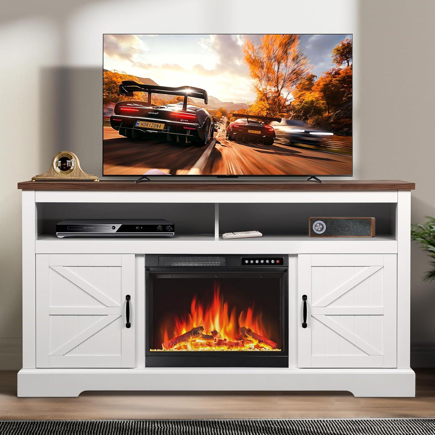 R.W.FLAME 60''W Media Console TV Stand For TVs With Electric Fireplace & Adjustable Led Flame