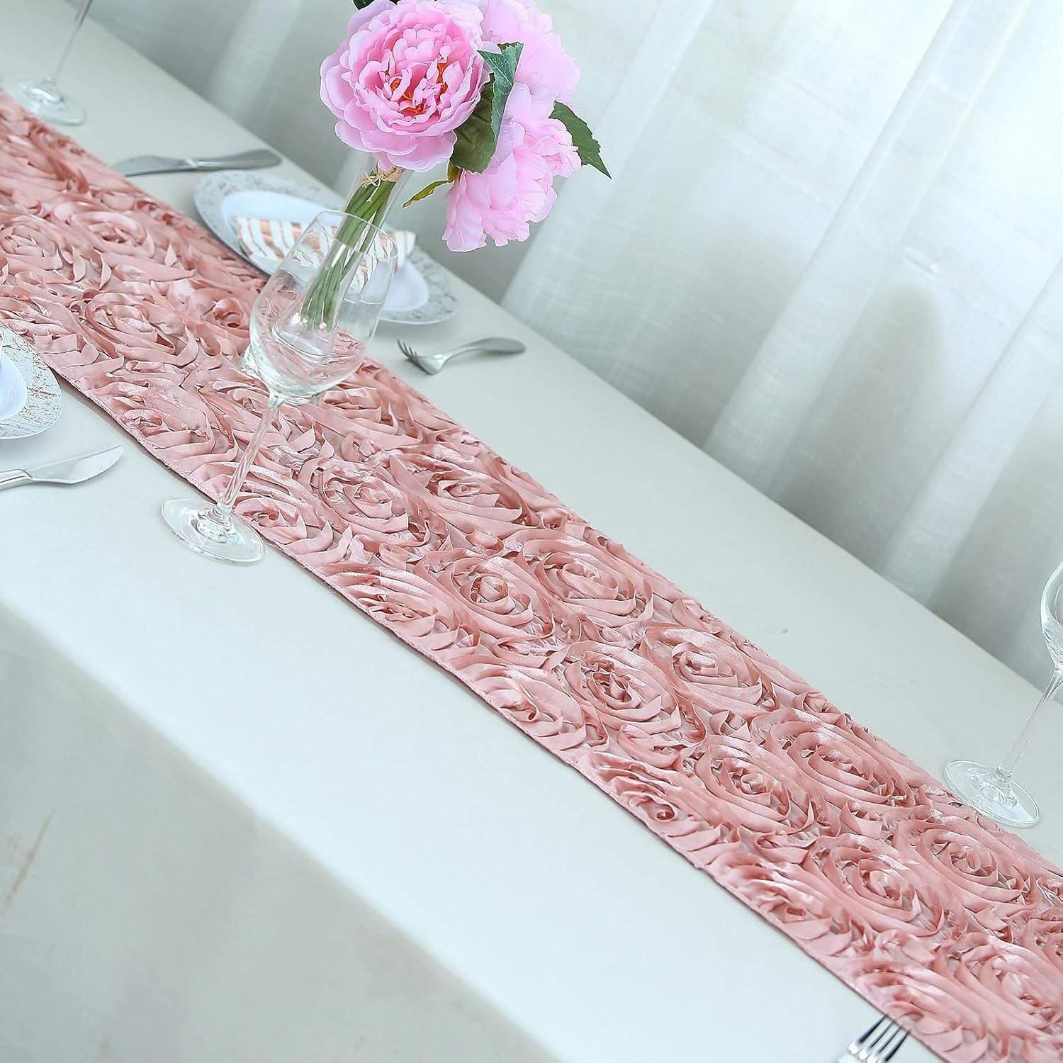 Efavormart Wonderland Rosette Premium Table Runners For Weddings Party Banquets Decor Fit Rectangle and Round Table - Dusty Rose