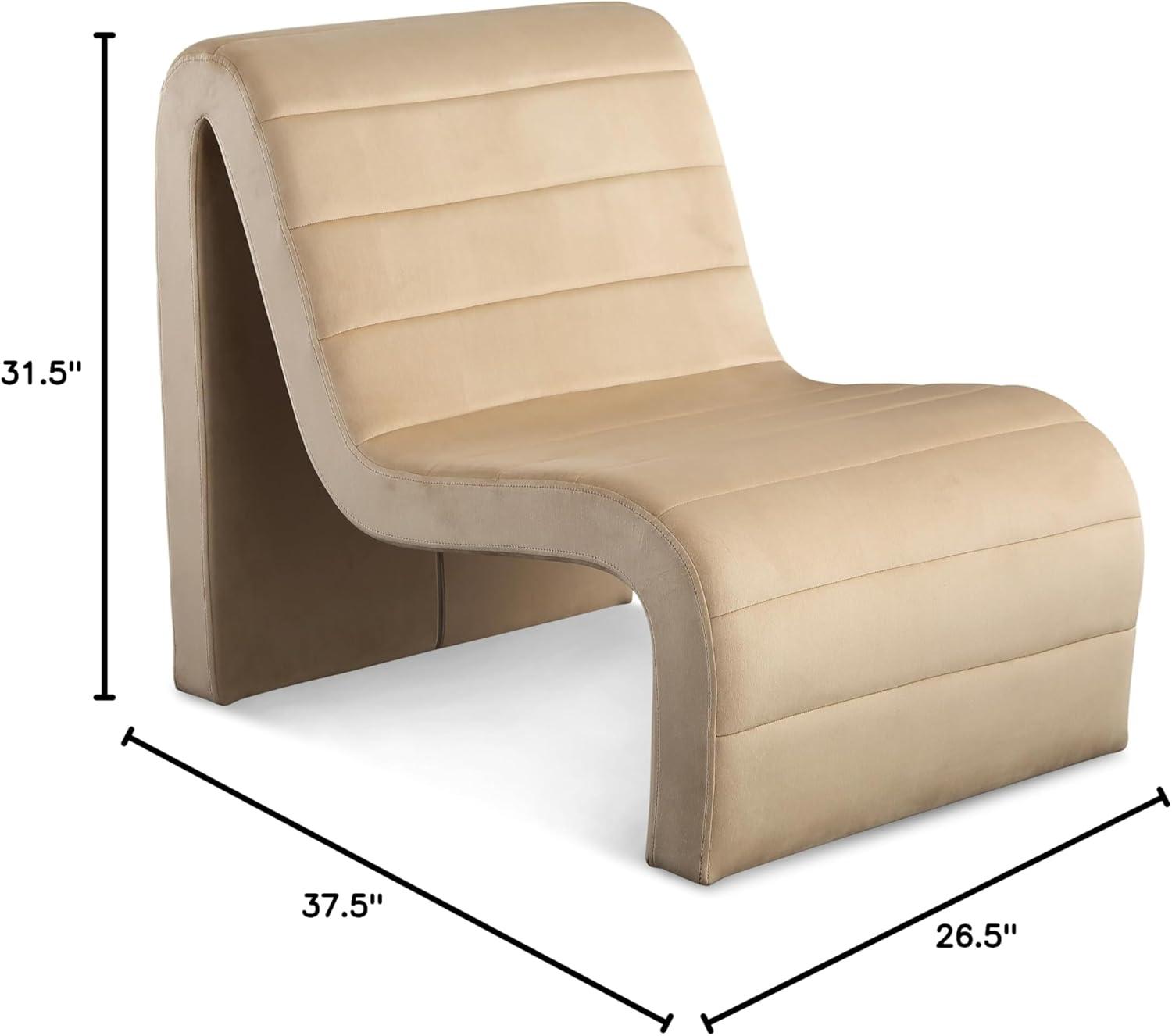 Meridian Furniture 403Camel Ivy Collection Modern | Contemporary Velvet Upholstered Accent Chair with Rich Camel Velvet, Channel Tufted Design, Curved Shape, 26.4" W x 37.4" D x 31.1" H, Camel
