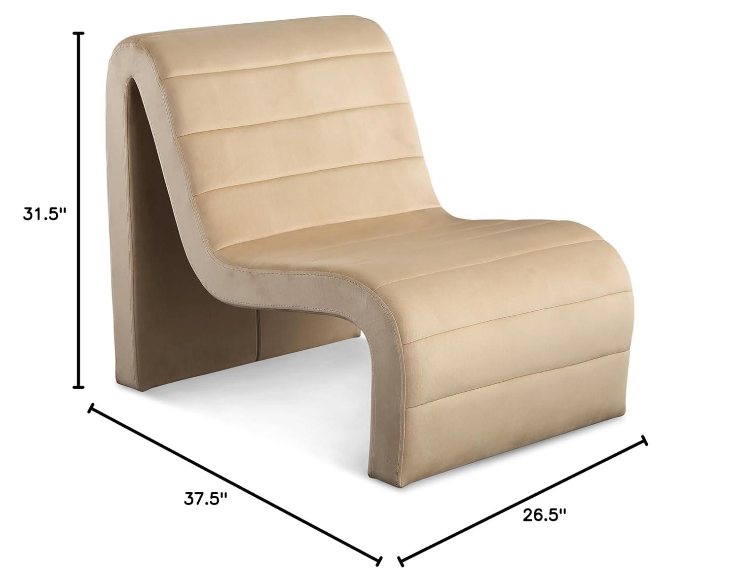 Meridian Furniture 403Camel Ivy Collection Modern | Contemporary Velvet Upholstered Accent Chair with Rich Camel Velvet, Channel Tufted Design, Curved Shape, 26.4" W x 37.4" D x 31.1" H, Camel