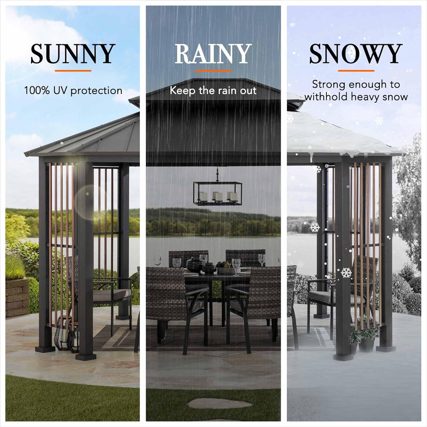 Sunjoy Sunjoy 11 x 13 ft. Hardtop Gazebo Outdoor Galvanized Steel Gazebo w/ Metal Gable Roof and Movable Ceiling Hook, Suitable for Patio & Backyard