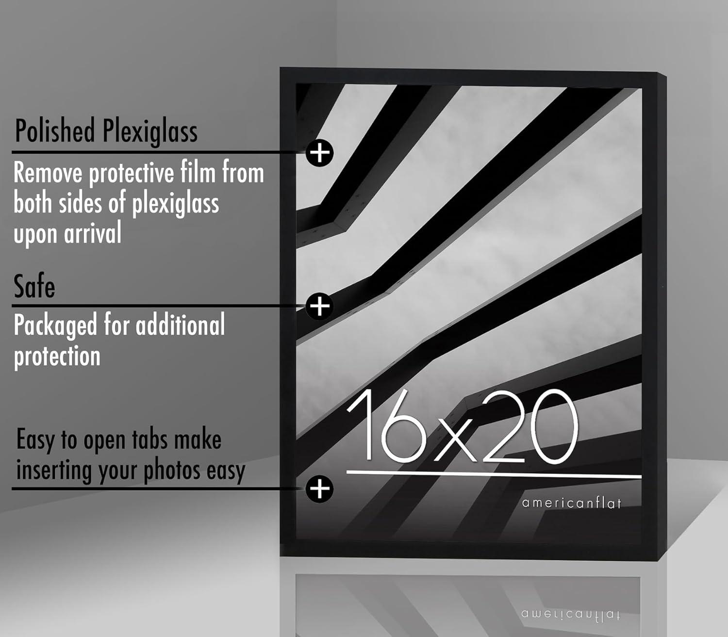 Americanflat 16x20 Poster Frame with Polished Plexiglass - Streamline Collection - Thin Border Picture Frame for Wall Display - Black