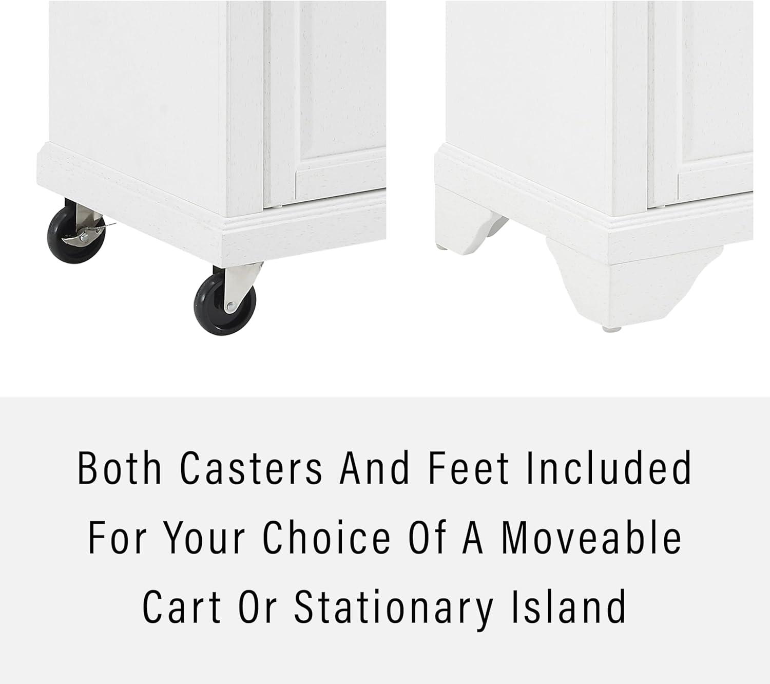 Avery Kitchen Island/Cart Distressed White/White Marble - Crosley: Adjustable Shelves, Particle Board Frame, 6 Shelves, 2 Drawers