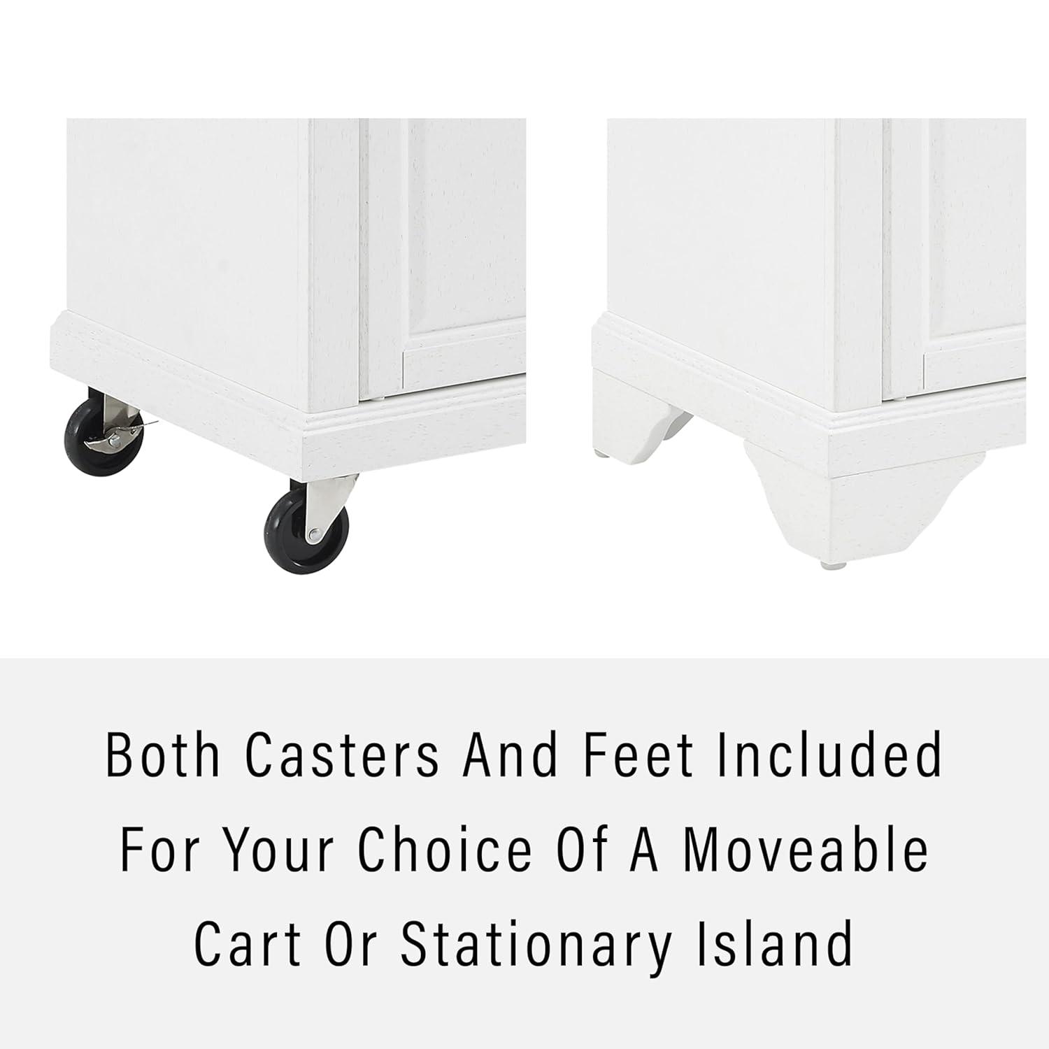 Avery Kitchen Island/Cart Distressed White/White Marble - Crosley: Adjustable Shelves, Particle Board Frame, 6 Shelves, 2 Drawers
